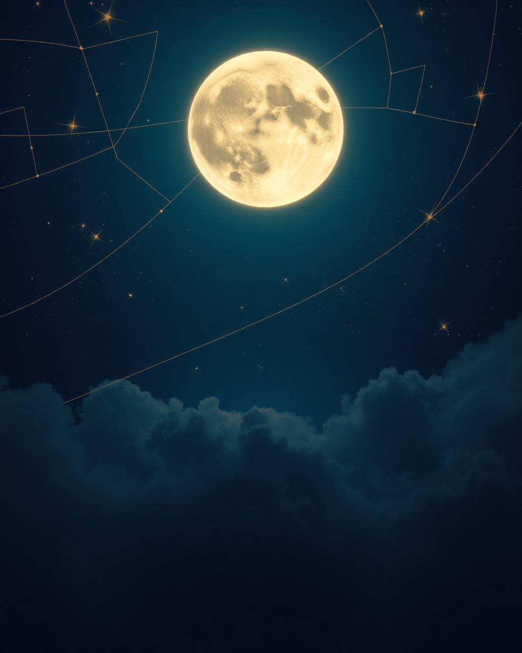 Pleine lune mystique entourée de constellations